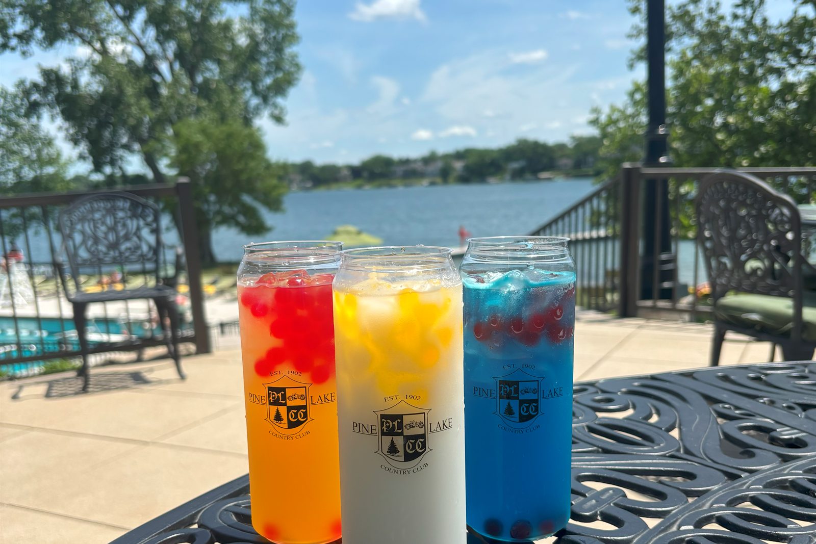 Cocktails on the patio at Pine Lake