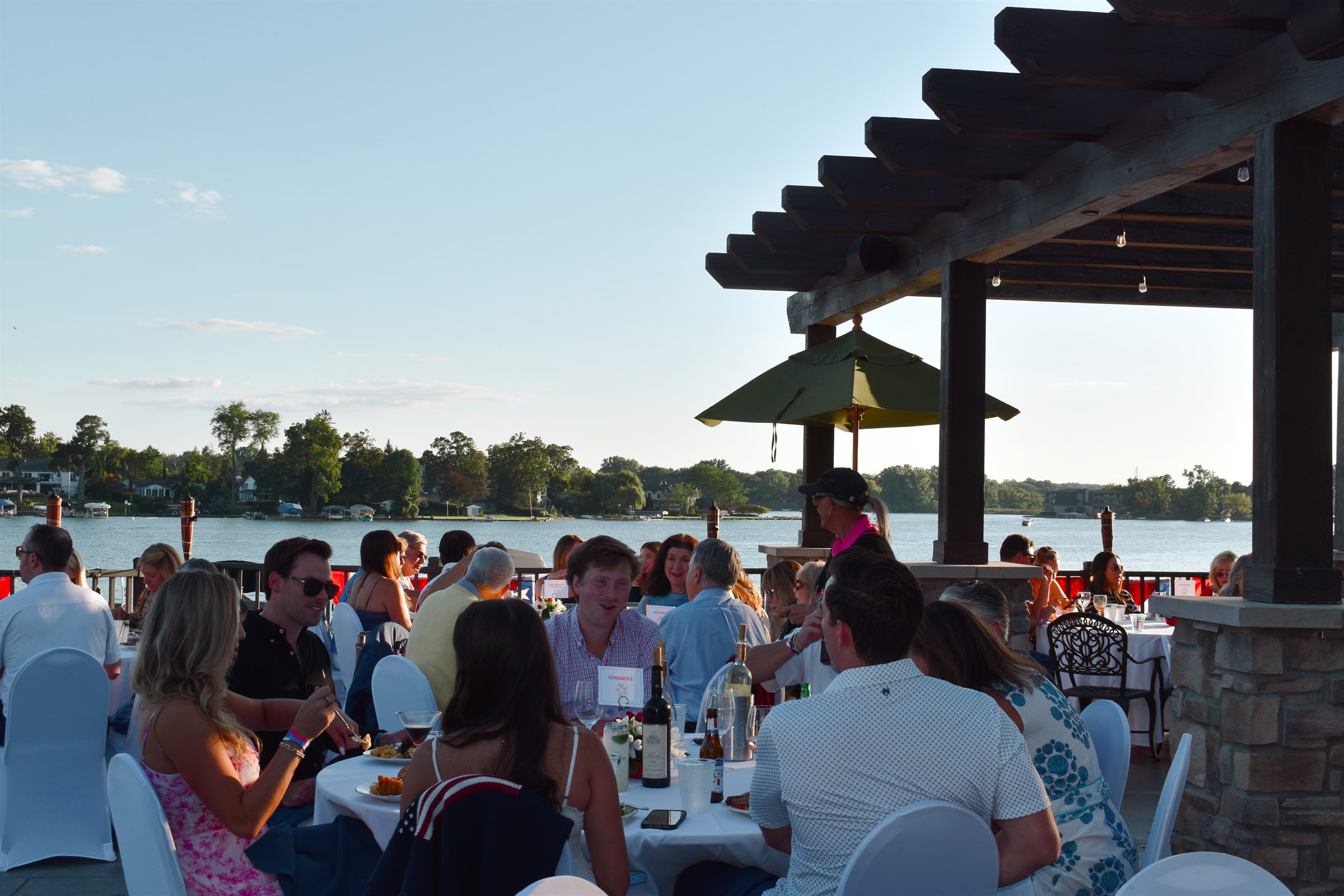 Dinner service on the terrace over Pine Lake